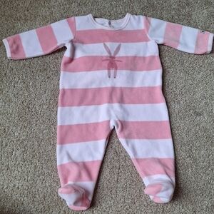 Petite Bateau Girl Pink/White Striped Romper Sleeper Back Snaps Size 6 Months